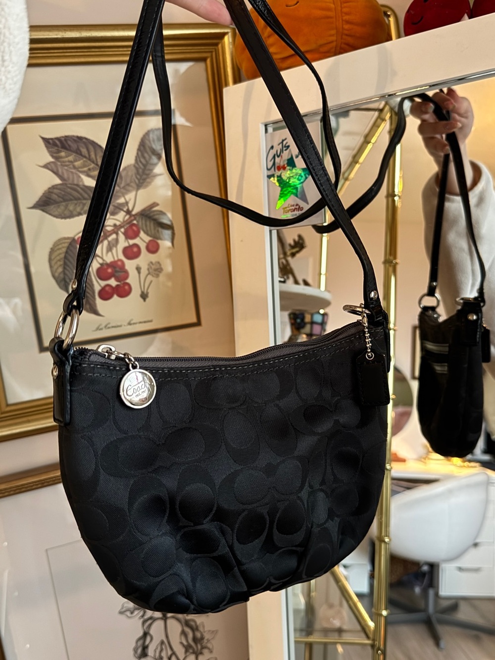 Coach Black Signature Crescent Crossbody Bag